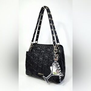 🍸 NWT Betsey Johnson Xomia Quilted Skull Satchel + Martini Charm 💀